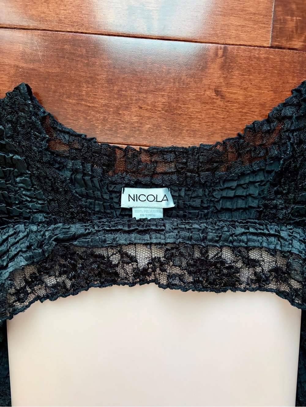 Nicola Black Waffle Knit Top with Lace Detail - Picture 3 of 3